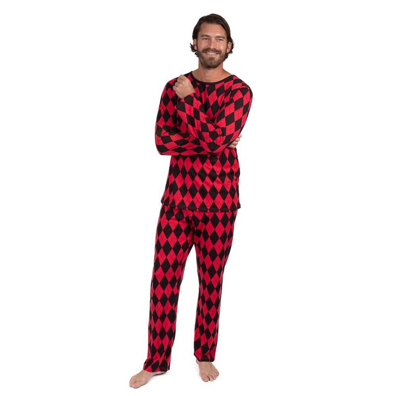 Leveret Mens Two Piece Cotton Argyle Christmas Pajamas, 1 of 4
