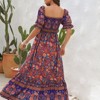 Womens Dress Bohemian Off Shoulder Puff Sleeve Beach Flowy Maxi Dress - 2 of 2