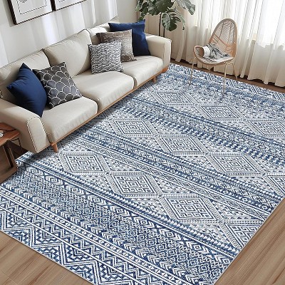 Boho Distressed Area Rug, Machine Washable Non-Slip, Stain-Resistant Large Carpet for Living Room/Dining Room/Home Decor