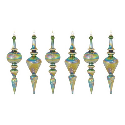 Melrose Iridescent Green and Gold Glass Drop Ornaments Set