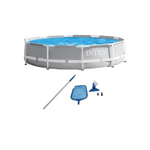 INTEX 10ft x 30in Prism Metal Frame Above Ground Swimming Pool with Filter Pump and Cleaning Maintenance Kit with Vacuum, Skimmer and Pole 26701EH - 1 of 4