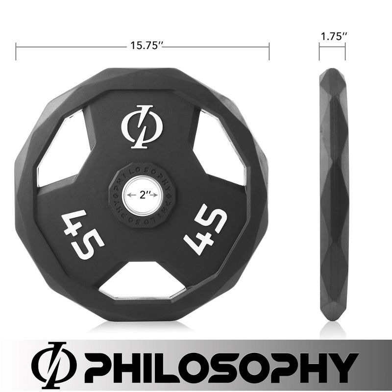 Philosophy Gym Set of 2 Rubber Coated Olympic Grip Weight Plates - 2-in Olympic Plates Black, 3 of 6