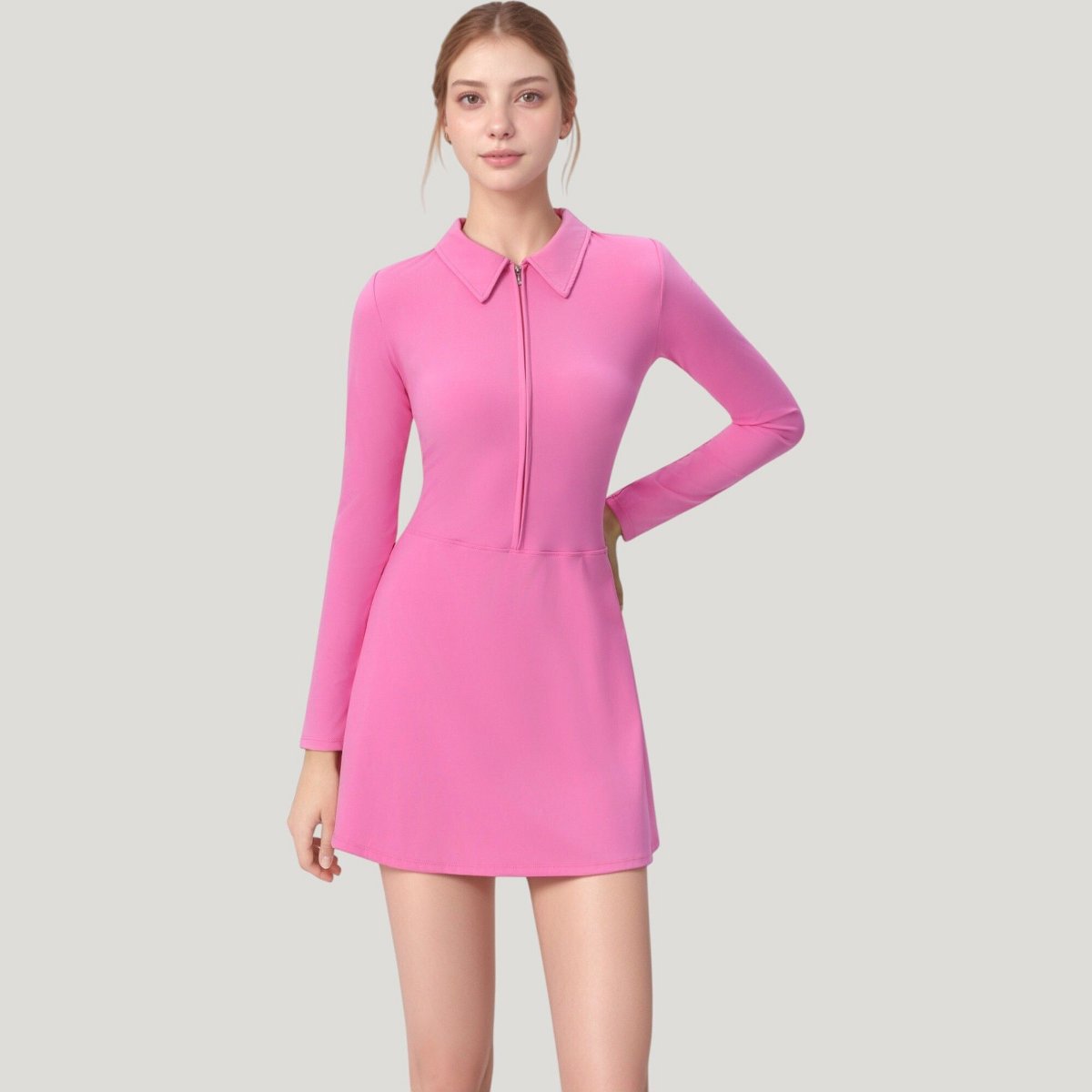 Женские платья Anna-Kaci Active Women's Active Dress with Zip Front Closure and Pointed Collar - X Large, Pink — фото 4