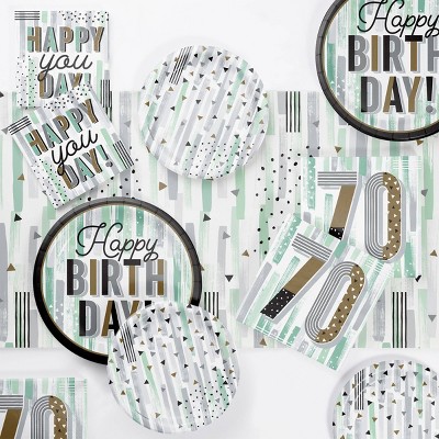 Creative Converting Minted Milestone Chocolate Chip Mint 70th Birthday Tableware Set 8ct