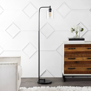 60" Iron/Seeded Glass Axel Farmhouse Industrial Floor Lamp (Includes LED Light Bulb) Black - JONATHAN Y: Cylinder Shade - 1 of 4