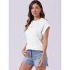 INSPIRE CHIC Women's Summer Cap Sleeve Crew Neck Solid Knit Casual Basic Textured Top - 4 of 4