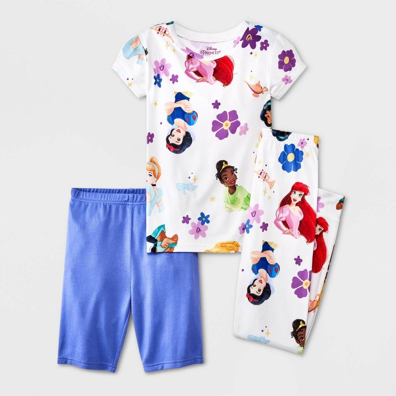 Girls&#39; Disney Princess 3pc Pajama Set - White/Purple, 1 of 5