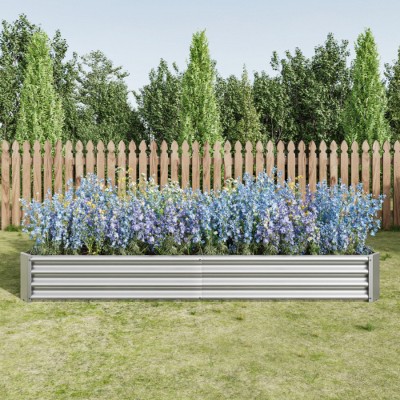 Silver Metal Raised Bed Garden 7.6x3.7x0.98ft for Flower Planters, Vegetables Herb