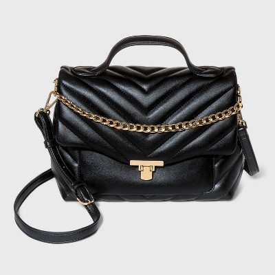 Quilted Top Handle Satchel Handbag - A New Day™ Black