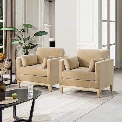 Knox 36" Fawn Brown Velvet Armchair with Wood Base