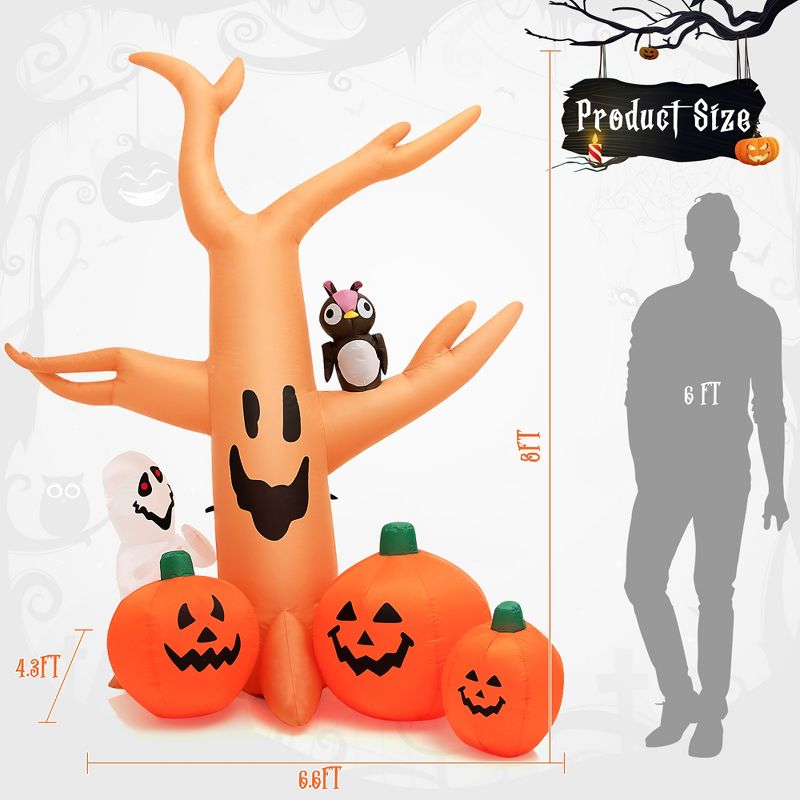Costway 8 FT Halloween Inflatable Dead Tree w/ Pumpkins Blow up Yard Decoration, 4 of 9