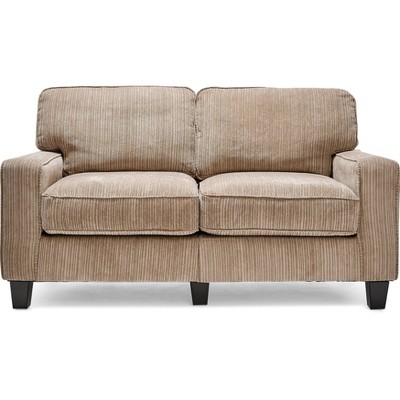 Beige Leather 61" Track Arm Loveseat with Pillow Back