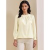 INSPIRE CHIC Women's Elegant Pearl Decor Ruched Crew Neck Long Sleeve Dressy Office Blouse - 3 of 4