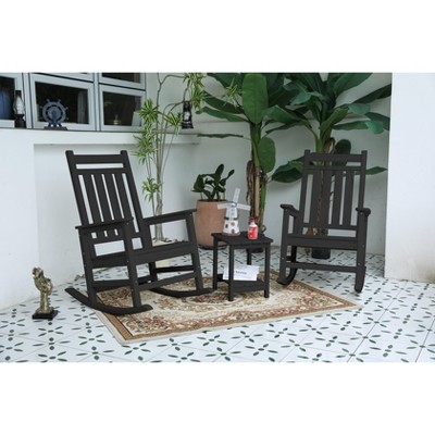 Nertpow 3-Piece All-Weather Outdoor Rocking Chair Set with Side Table ¨C Grey Wood-Texture Resin, 2 Rockers & 1 Table