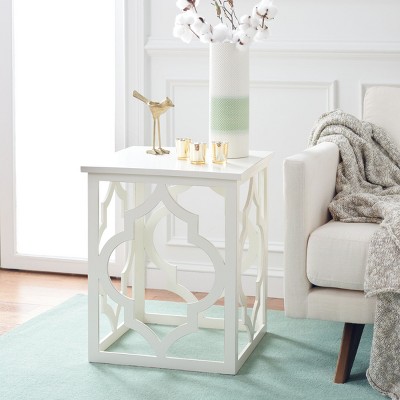 Cream Geometric Wood Square End Table