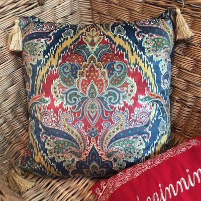 Calabria Navy and Gold Medallion Tassel Pillow 18x18
