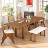 6 PCS Dining Table Set with Bench, Extendable Table with Leaves, Upholstered Rubber Wood Chairs with Wicker Backs and Cushions-Coolbibila - 3 of 4