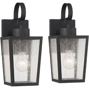 John Timberland Thebes 13 1/4" High Farmhouse Rustic Outdoor Wall Light Fixture Mount Porch House Set of 2 Textured Black Finish Clear Glass Shade - 1 of 4