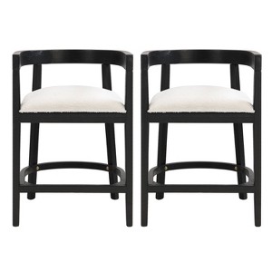 Christopher Knight Home Set of 2 25.25" Gina Upholstered Rubberwood Counter Height Barstools Black - 1 of 4