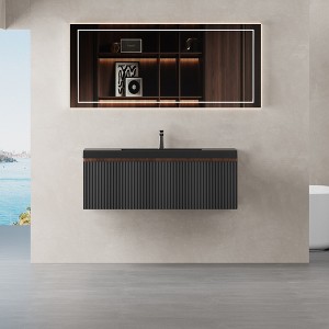 ChicFurnit Bathroom Vanities 42 Inch Wallmounted Vanity with Wave Textured Drawers for Bathroom, Black, 41.93"*19.69"*15.75" - 1 of 4