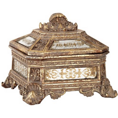 Kensington Hill Florentine 5 3/4" Wide Antique Gold Mirrored Jewelry Box