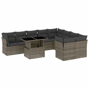vidaXL 10 Piece Patio Sofa Set with Cushions - Gray Poly Rattan - 1 of 4