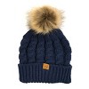 Wrapables Cable Knit Faux Fur Pom Pom Beanie, Adult Dark Blue - 3 of 3