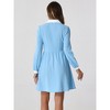 INSPIRE CHIC Women's Peter Pan Collar Contrast Half Placket Long Sleeve A-Line Party Flare Dresses - 3 of 4