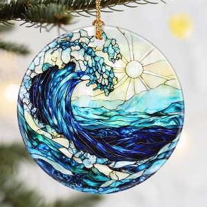 Christmas Ornaments, Dodosky 2.9in Ceramic Ocean Waves Ornament, Xmas Decor - 1 of 4