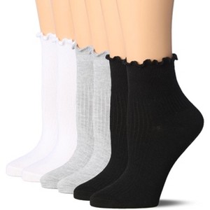 Tipi Toe Womens White/Grey/Black Turn-Cuff Solid Lettuce Edge Lightweight Quarter Length Ruffle Socks - 1 of 1