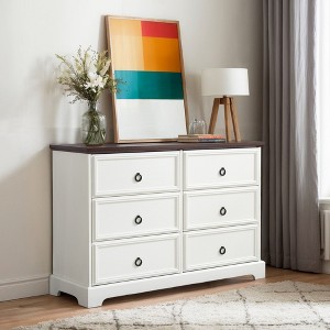 VANIRROR Modern Farmhouse 6-Drawer Chest of Drawers – Wooden Dresser with 6 Storage Drawers for Bedroom – White - 1 of 4