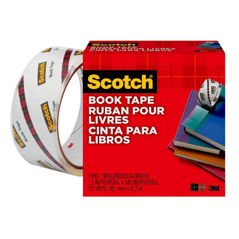 Scotch Book Tape, 1-1/2 in x 15 yd. Per Rolls, 3 Rolls, 2 of 4