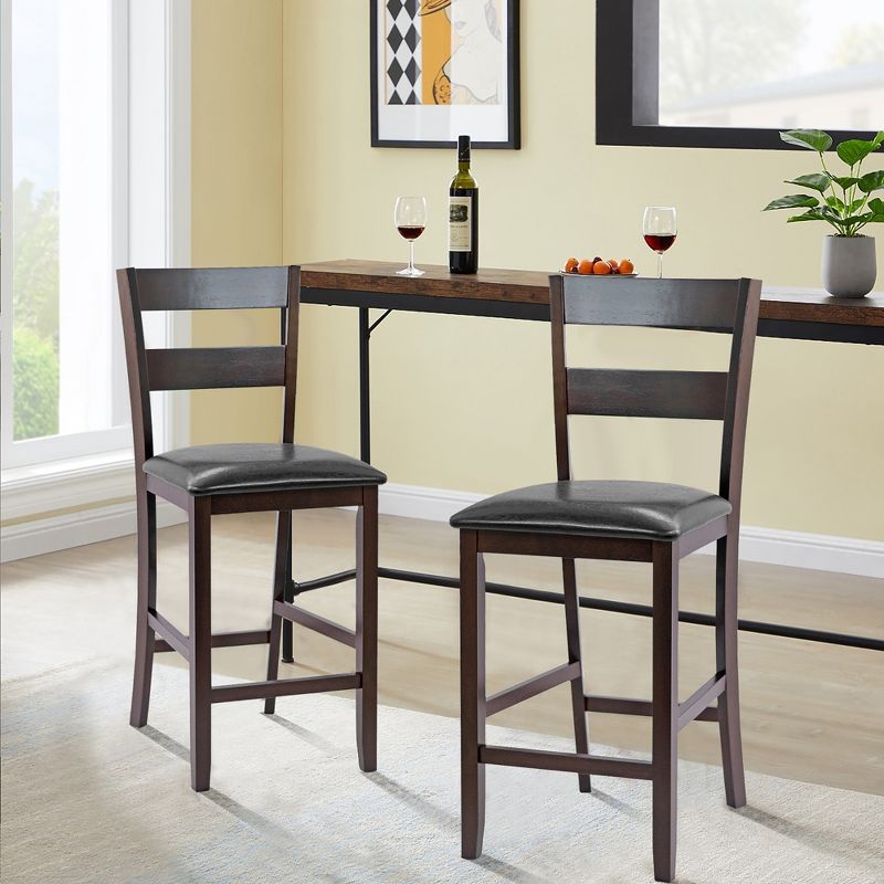 Costway 2-Pieces Bar Stools Counter Height Chairs w/ PU Leather Seat Espresso, 2 of 11