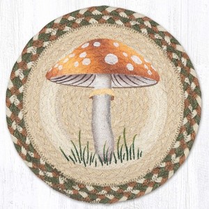 Earth Rugs Light Mushroom Printed Round Jute Trivet with Nature-Inspired Design, 10 Inch Diameter - 1 of 3