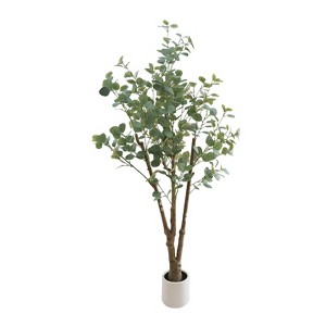 Artificial Eucalyptus Tree with Woven Pot, 150cm Tall Artificial Plants Indoor w/Lifelike Leaves & Fruits, Faux Plants Eucalyptus Tree for Home Decor - 1 of 4