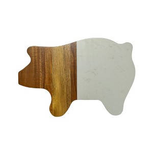 Slickblue Pig-Shaped Cutting Board – White/Black Marble & Acacia Wood, Functional and Decorative Kitchen Piece - 1 of 4