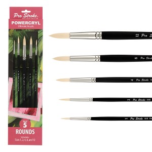 Creative Mark Pro-Stroke Powercryl Acrylic Paint Brushes - Rounds Value Set of 5, Synthetic Paint Brushes for Artists, Seamless Nickel-Plated - 1 of 4