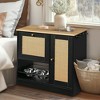 Lirago Black Vintage Cat Feeding Station 33.1x14.6x29.5"-2 Bowls with Rattan Door and Storage - 2 of 4