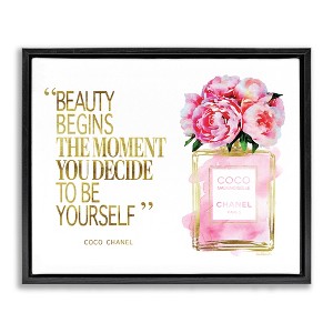 Stupell Industries Fashion Designer Perfume Gold Pink Watercolor Inspirational Word Floating Frame Canvas Art, Black, 31" x 25" - 1 of 4