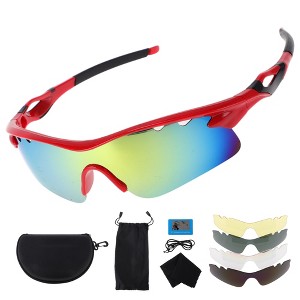 Unique Bargains Motorcycle Riding Goggles PC Tri-acetel for Outdoor Sports Dirt Bike ATV Red Silver Tone Lens Red Black Frame 1Set - 1 of 4