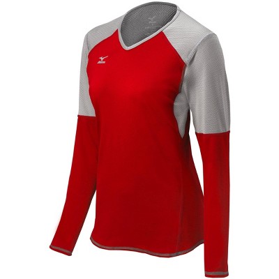 red fitted long sleeve shirt