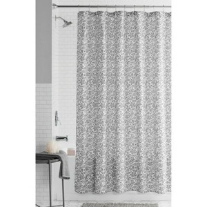 LunaLulinlk Gray/White Botanical Printed Fabric Shower Curtain - 1 of 4