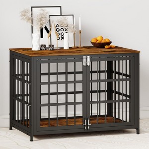 XBRIGH 26in Dog Crate with Lock & Double Door, Wooden Kennel End Table for Small/Medium Dogs, Aged Black - 1 of 1