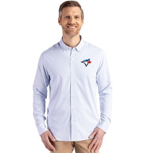 Toronto Blue Jays Cutter & Buck Skyline Epic Confidence Recycled Pinstripe Mens Long Sleeve Dress Shirt - Pale Blue/White - Medium - 1 of 1