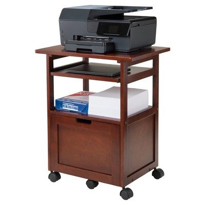 Walnut Wood Composite Trolley with Drawer and Keyboard Tray