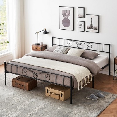 WhizMax King Size Metal Bed with Storage Space, King Bed Frame Platform with Headboard and Footboard, Mattress Foundation, No Box Spring Needed, Black
