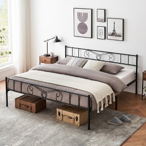 WhizMax King Size Metal Bed with Storage Space, King Bed Frame Platform with Headboard and Footboard, Mattress Foundation, No Box Spring Needed, Black - 1 of 4