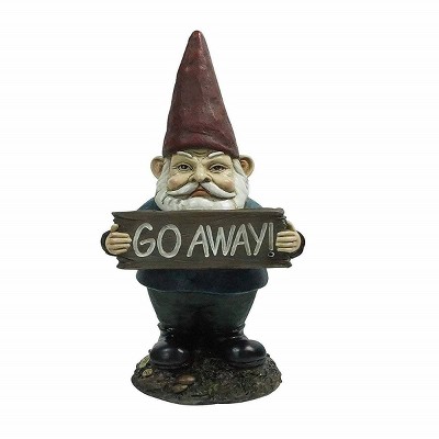 15" Polyresin Gnome Holding Go Away Sign Outdoor Statue Red - Hi-Line Gift