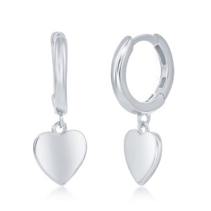 Bella Silver Sterling Silver Heart Charm Huggie Hoop Earrings - Silver - 1 of 2