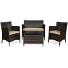Costway 4PCS Rattan Patio Furniture Set Sofa Chair Coffee Table w/Cushion Outdoor - 2 of 4
